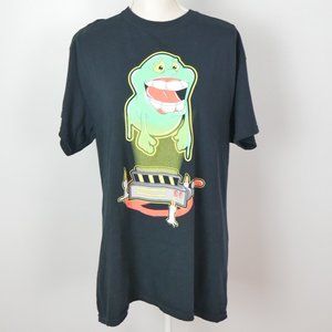 Vintage Ghostbusters Slimer Black Graphic Tee Halloween Movie Spooky Large